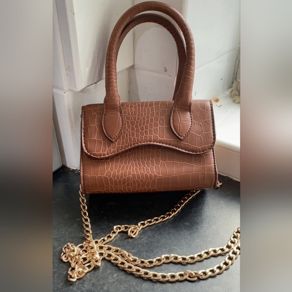 ASOS Handbags - ASOS Brown Handbag With Gold Chain Strap & Handles